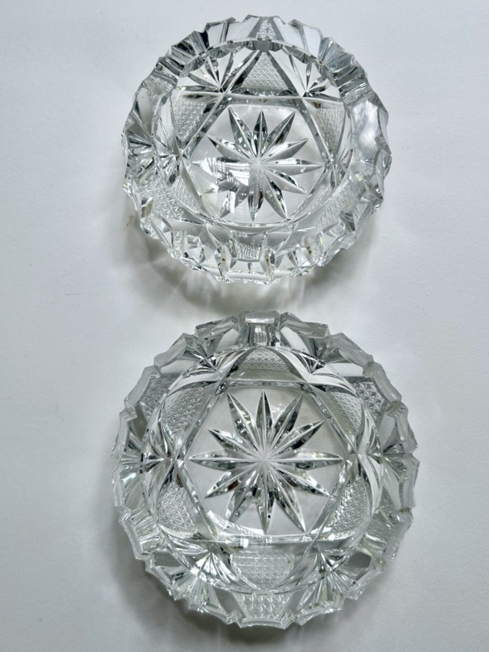 Vintage Pair of Bohemian Clear Cut Lead Crystal Ashtrays